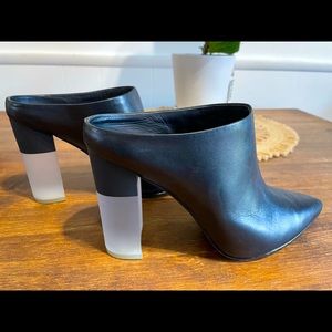 Pour La Victoire pointed toe mule, with clear heel.